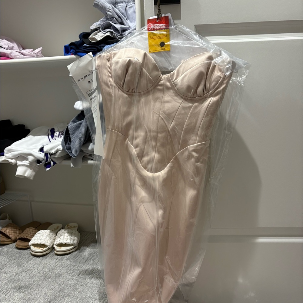 House of Cb valeria blush satin corset dress